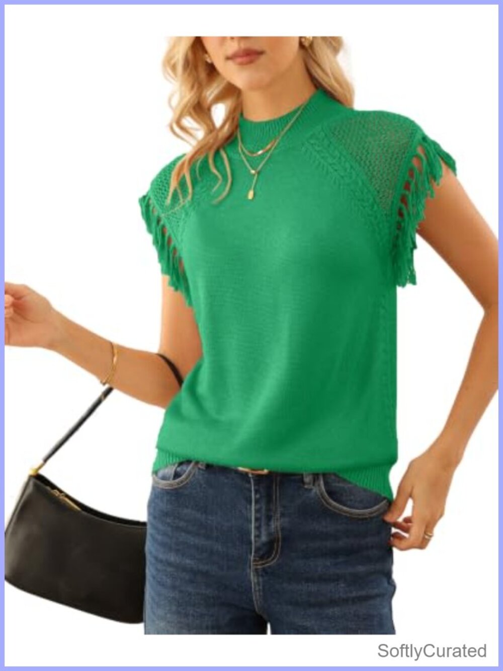 Cap Sleeve Fringe Cable Knit Sweater Vest Crochet Blouse